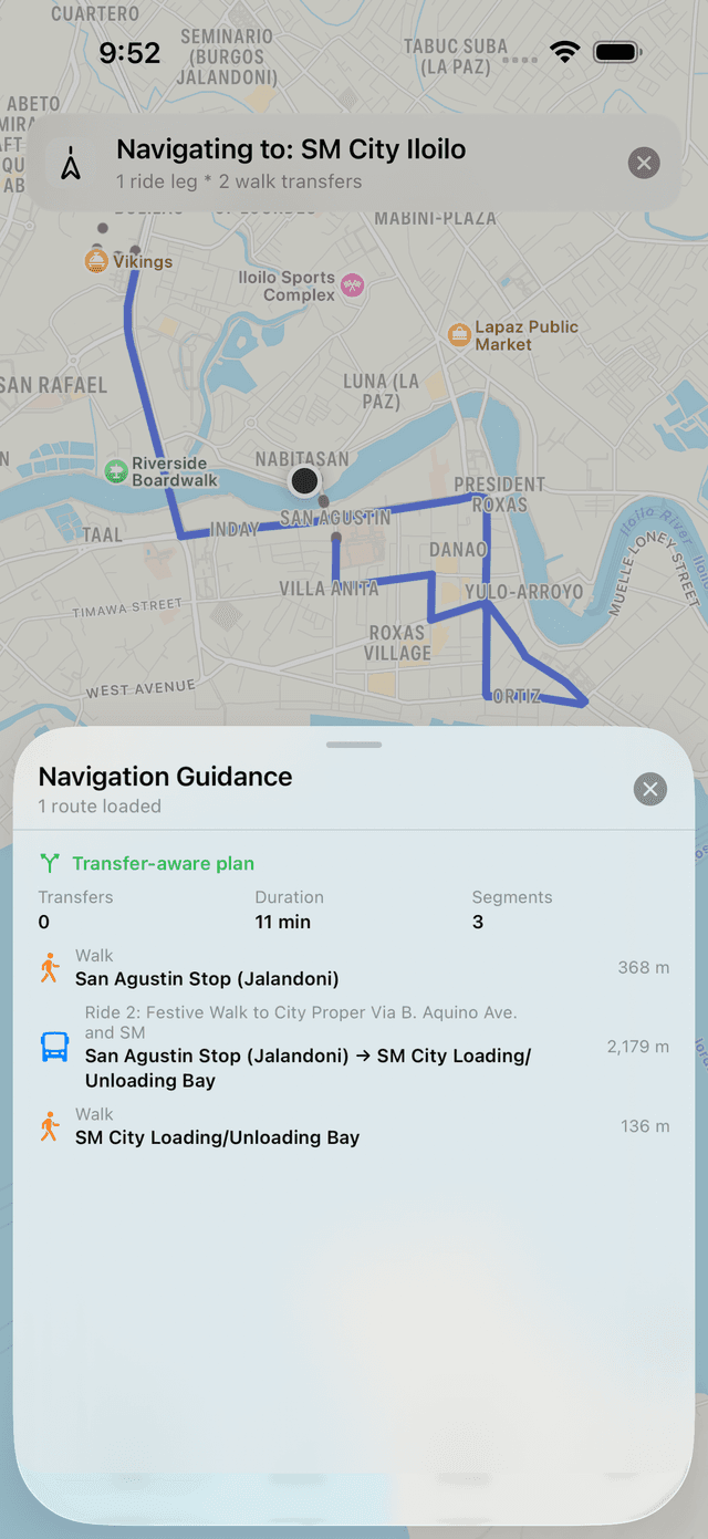 Notable locations along a route